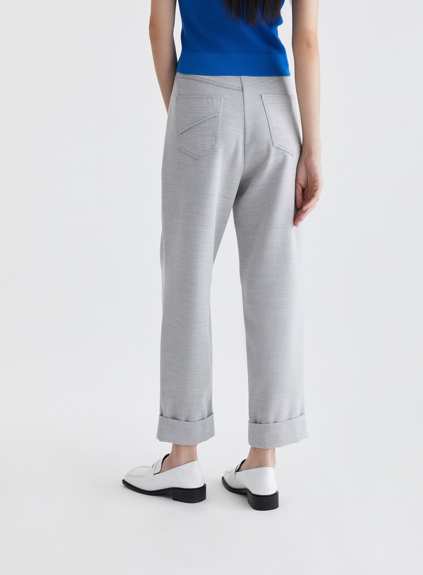 雙色織紋反摺西裝直筒褲