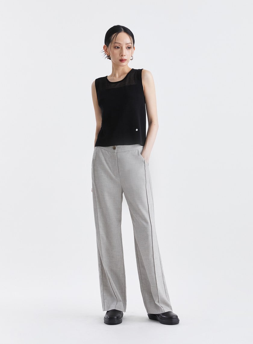 輕爽羊毛側壓線直筒西裝褲