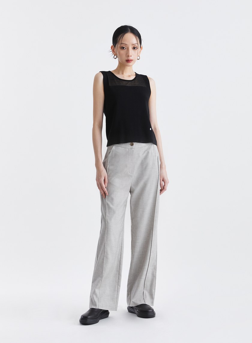 輕爽羊毛側壓線直筒西裝褲