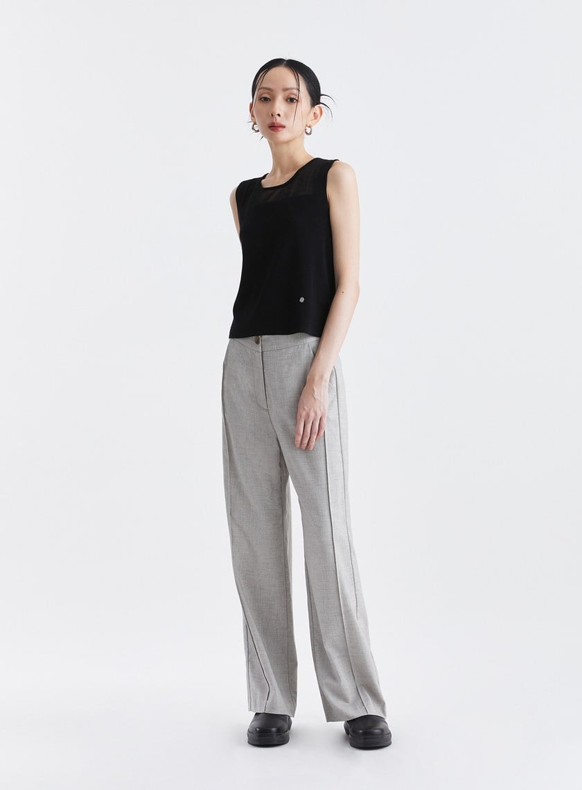 輕爽羊毛側壓線直筒西裝褲