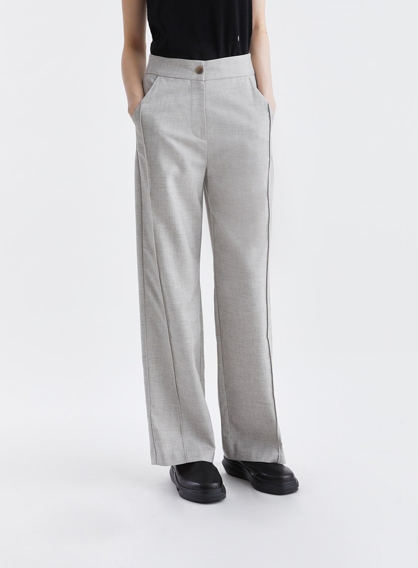 輕爽羊毛側壓線直筒西裝褲