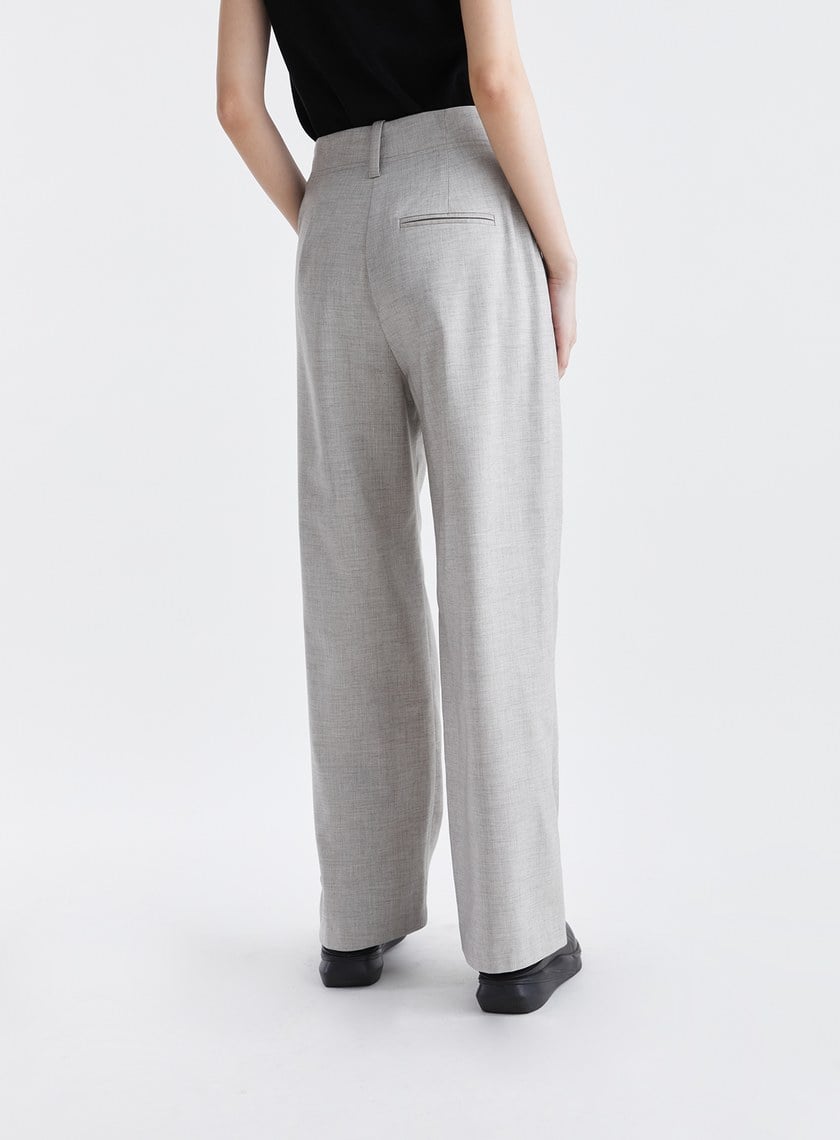 輕爽羊毛側壓線直筒西裝褲