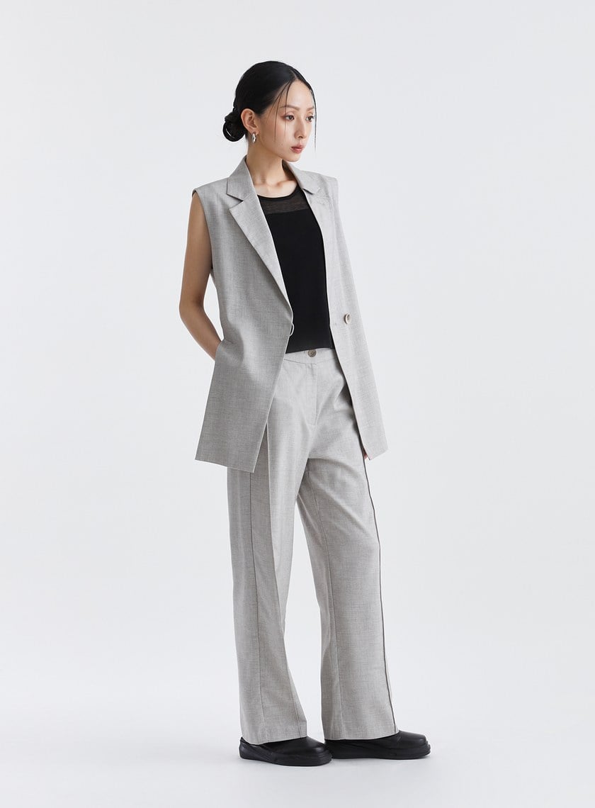 輕爽羊毛側壓線直筒西裝褲