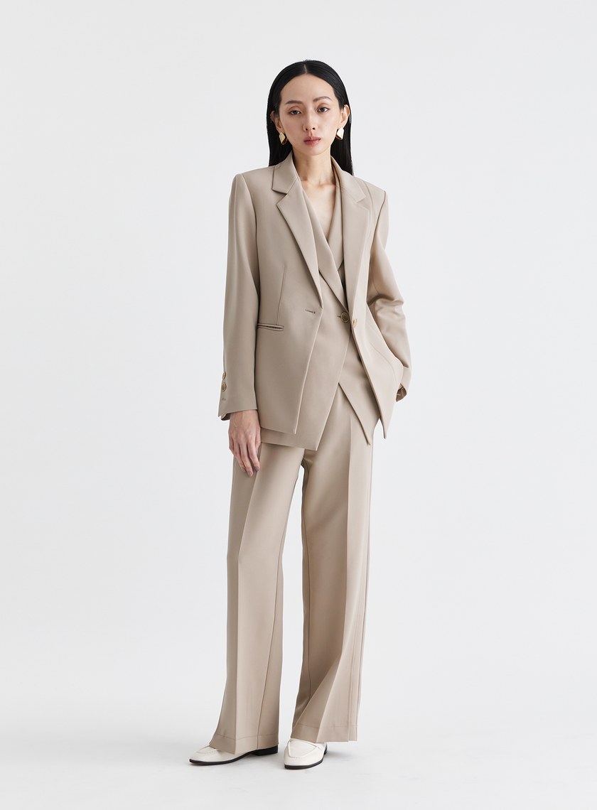 質感率性側開衩直筒西裝褲