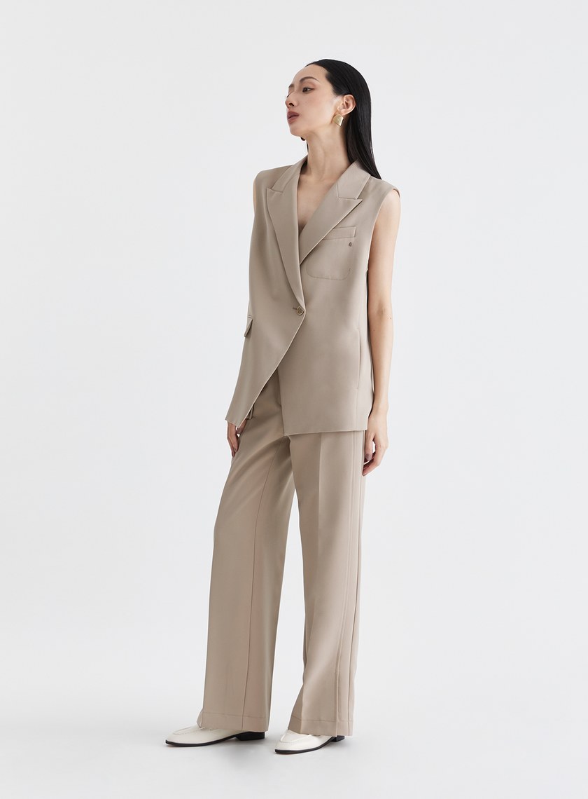 質感率性側開衩直筒西裝褲