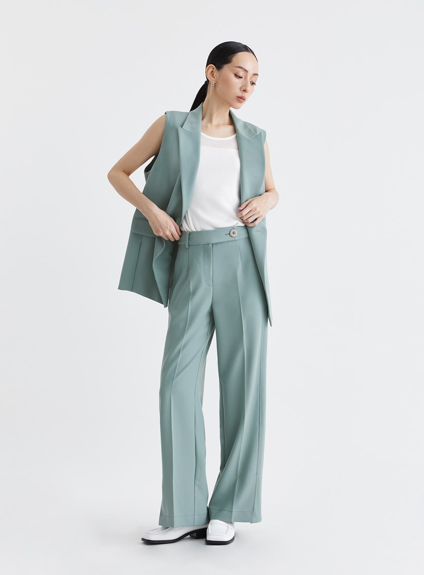 質感率性側開衩直筒西裝褲