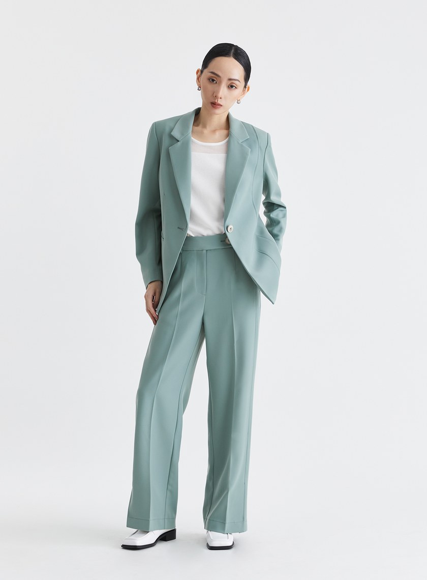 質感率性側開衩直筒西裝褲