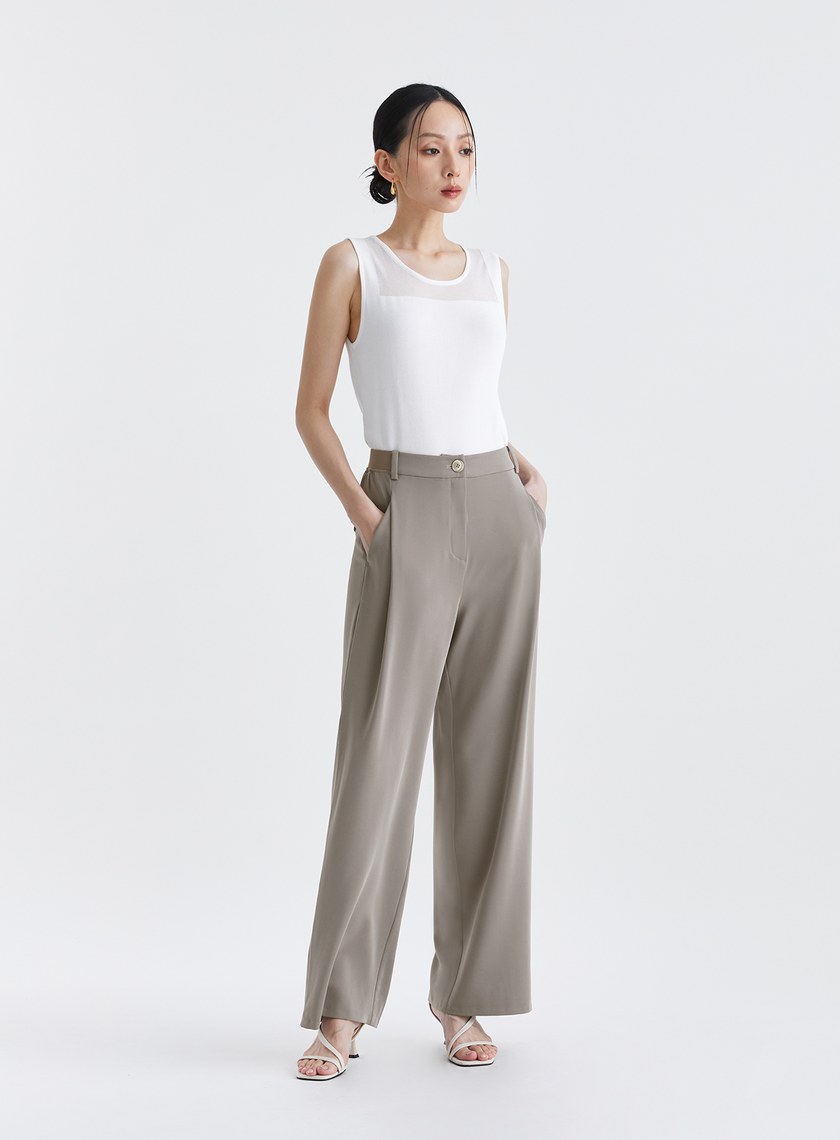 顯瘦滑順鬆緊西裝寬褲