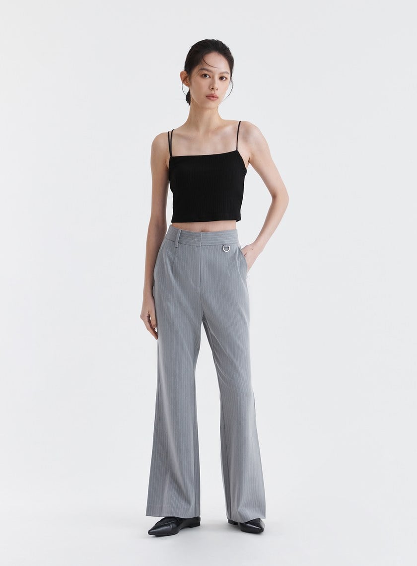 經典細條紋側打褶修身西裝長褲