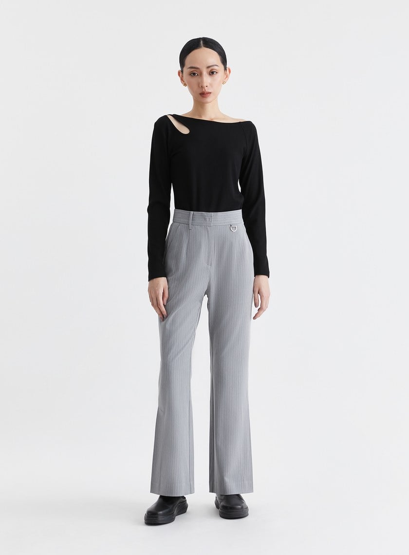 經典細條紋側打褶修身西裝長褲