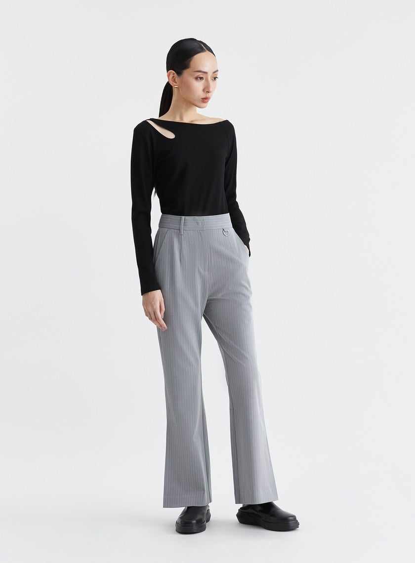經典細條紋側打褶修身西裝長褲