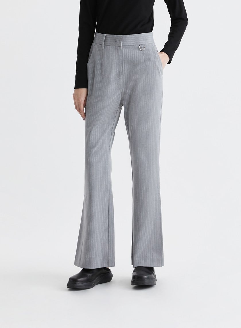 經典細條紋側打褶修身西裝長褲