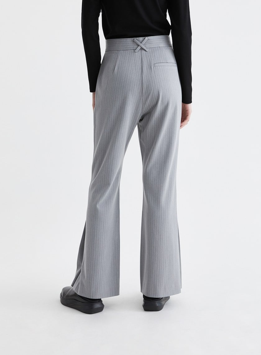 經典細條紋側打褶修身西裝長褲