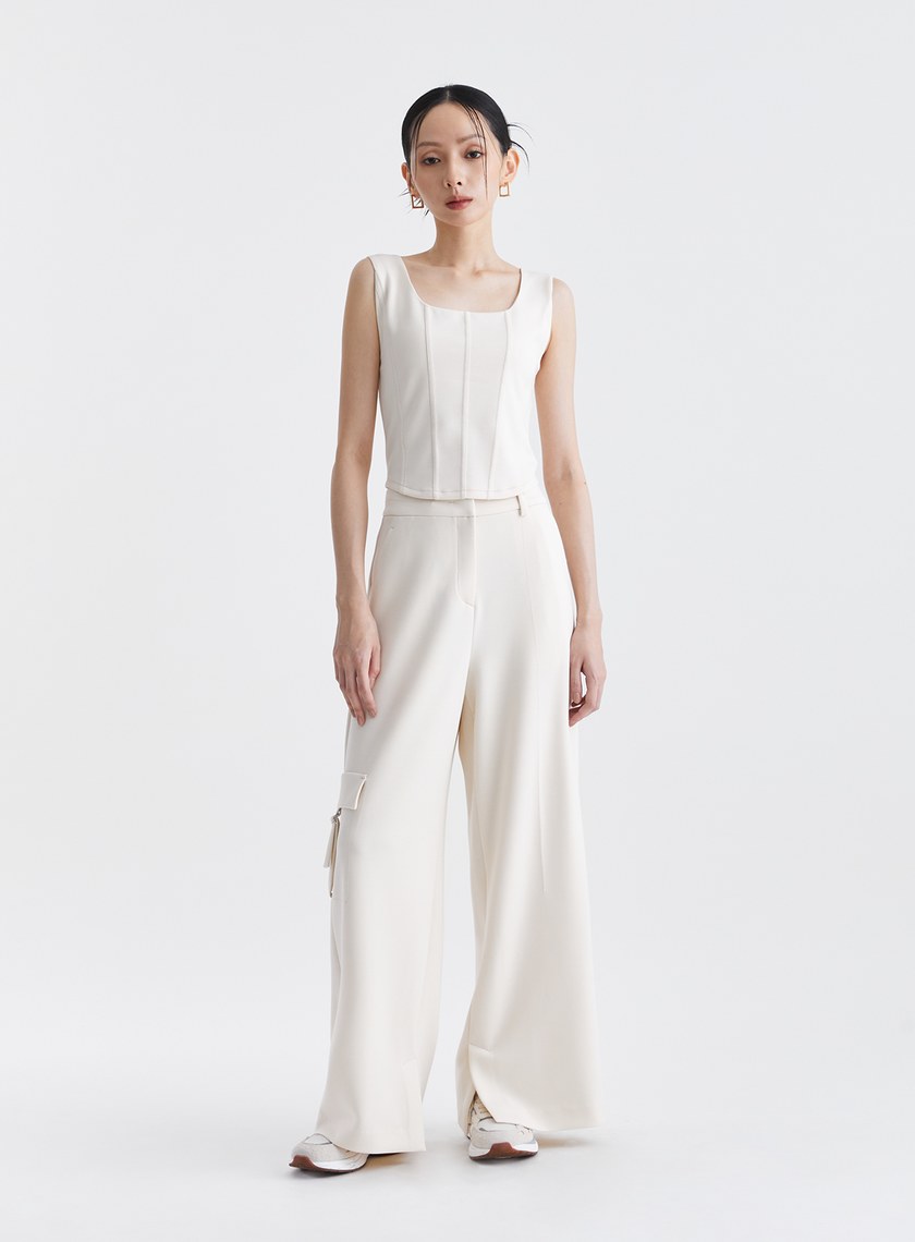 時髦個性寬版落地工裝褲