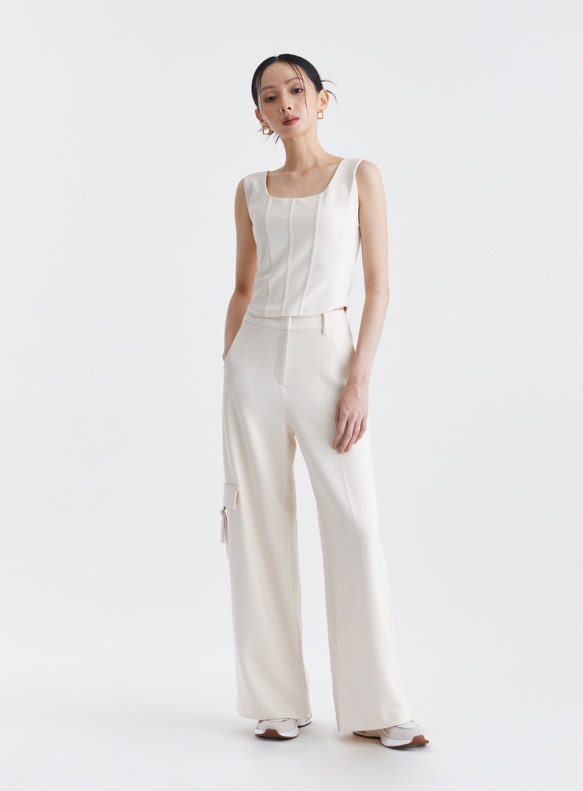 時髦個性寬版落地工裝褲