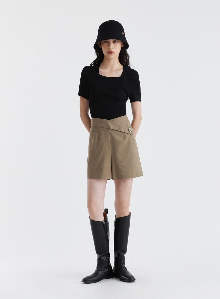 輕爽羊毛交叉腰頭寬版短褲