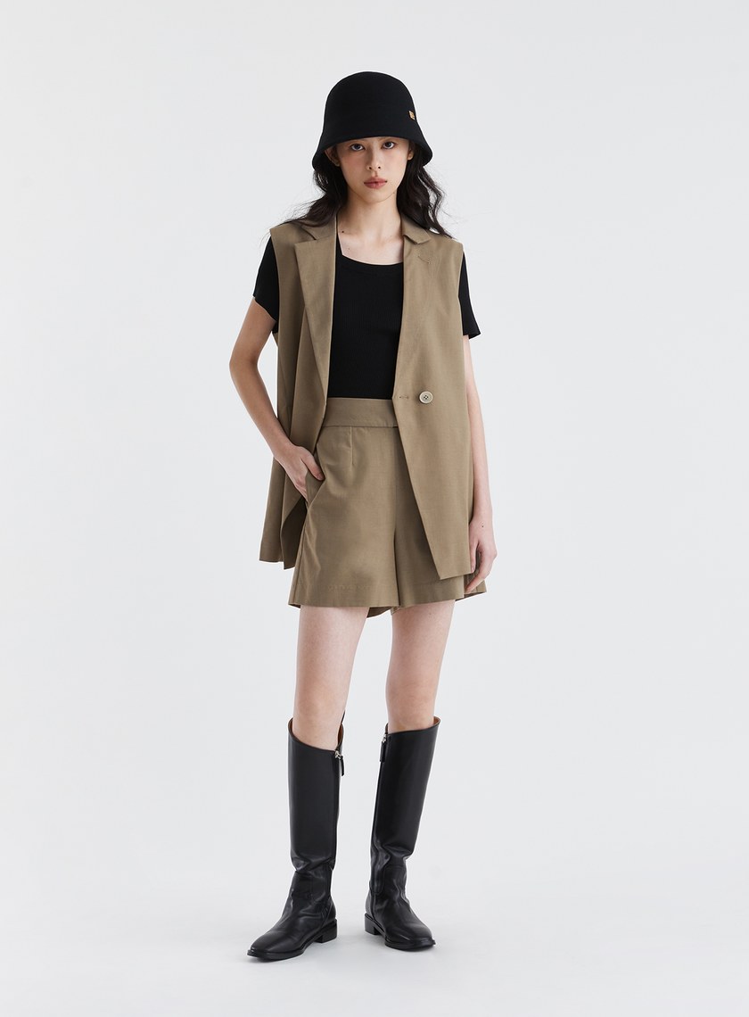 輕爽羊毛交叉腰頭寬版短褲