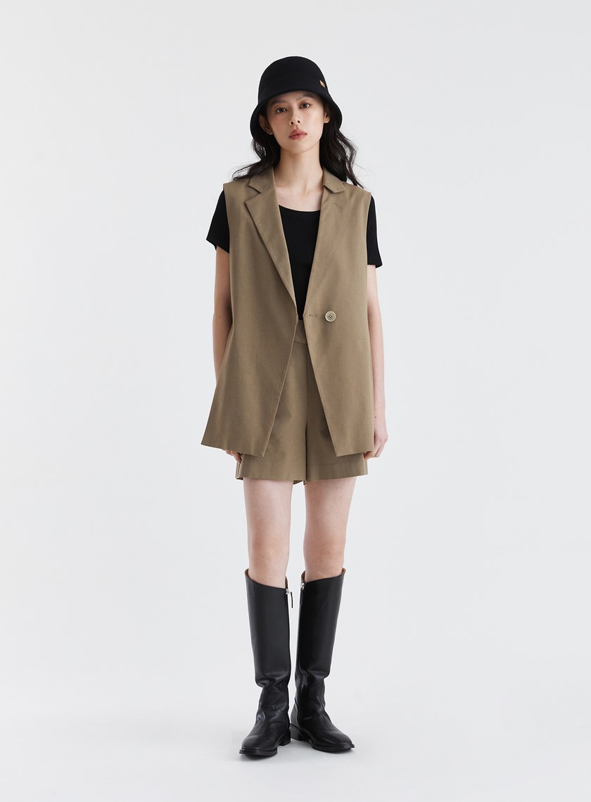 輕爽羊毛交叉腰頭寬版短褲