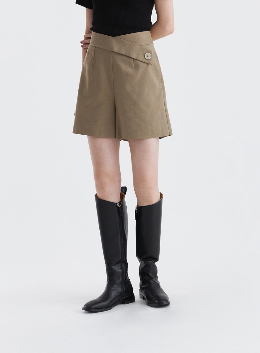 輕爽羊毛交叉腰頭寬版短褲