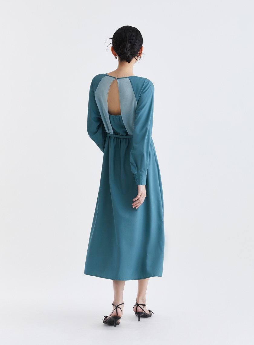 浪漫透紗美背長洋裝