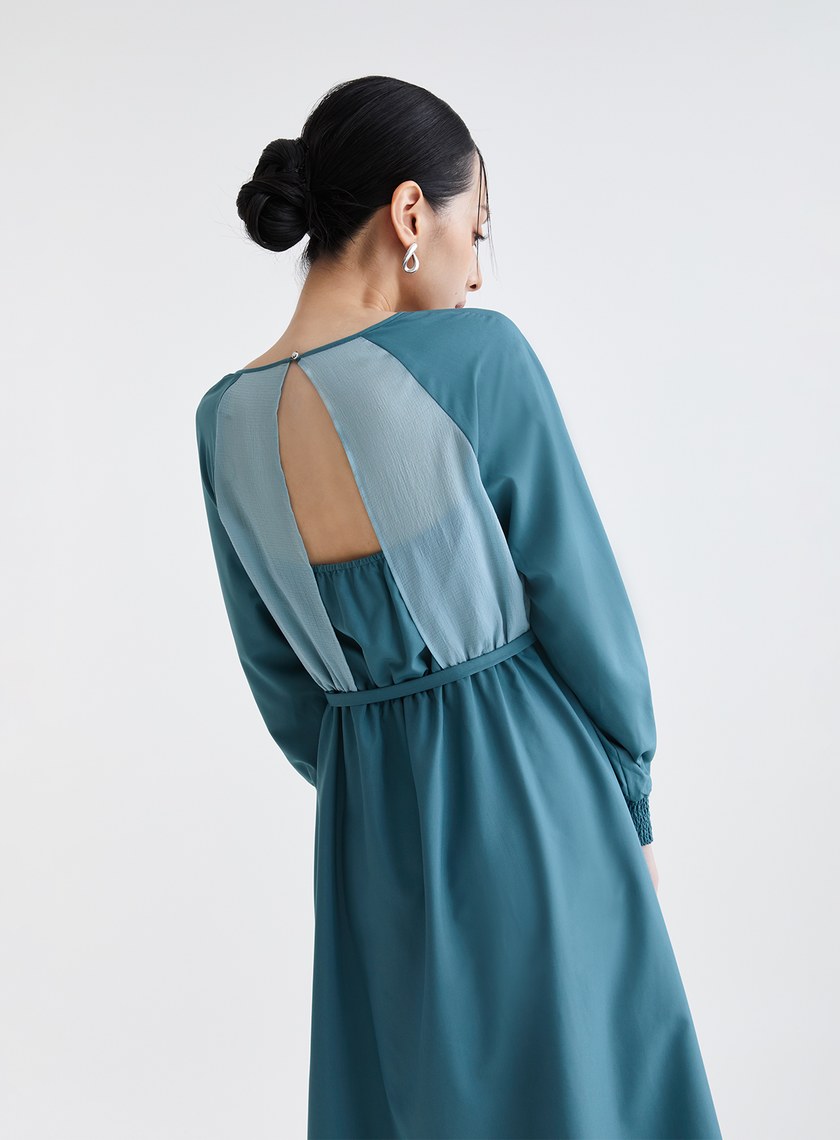 浪漫透紗美背長洋裝