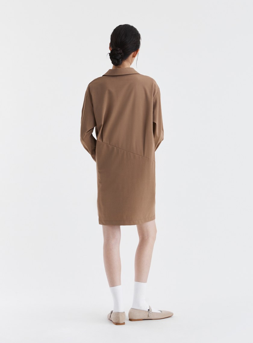 不對稱設計半開襟襯衫洋裝