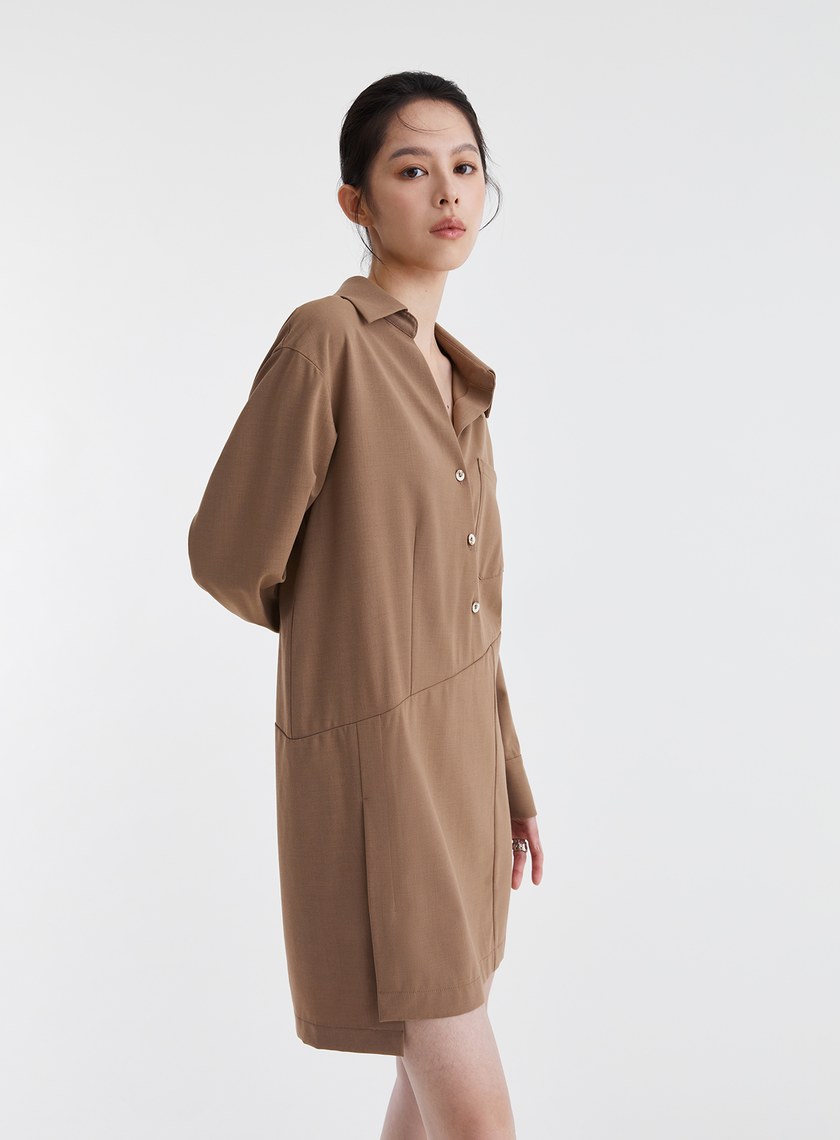 不對稱設計半開襟襯衫洋裝