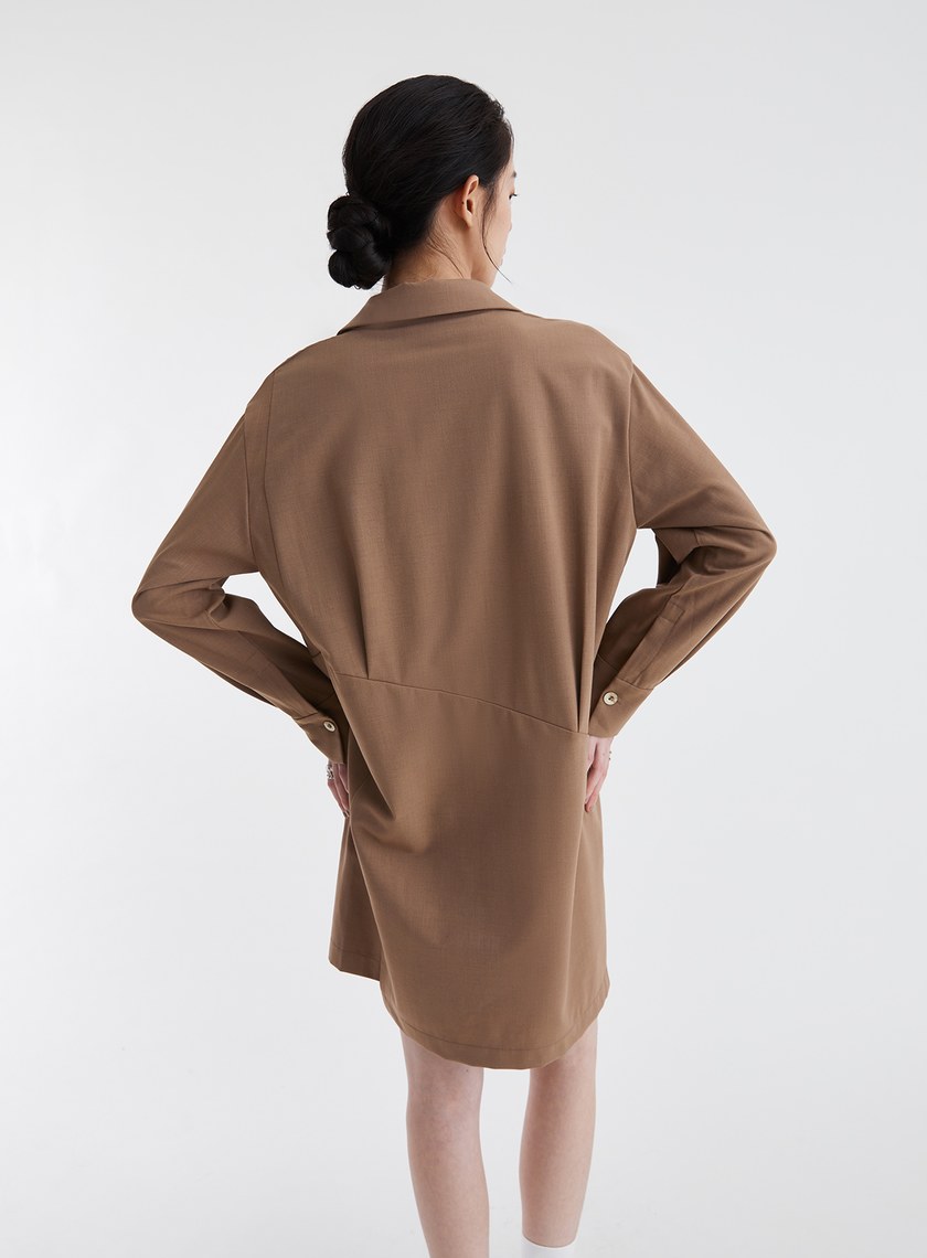 不對稱設計半開襟襯衫洋裝