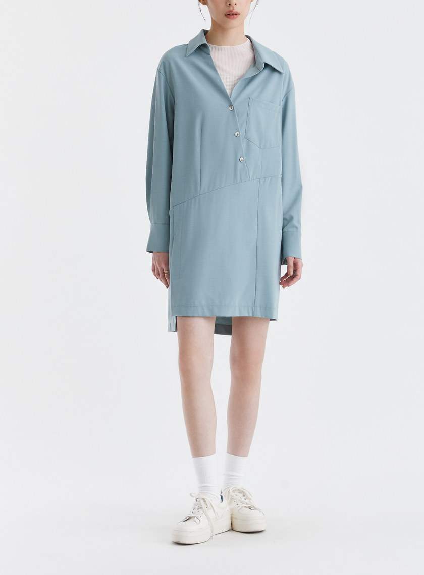 不對稱設計半開襟襯衫洋裝