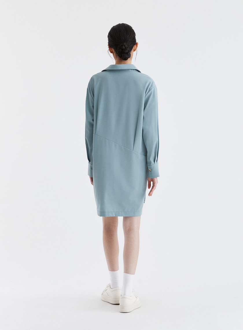 不對稱設計半開襟襯衫洋裝