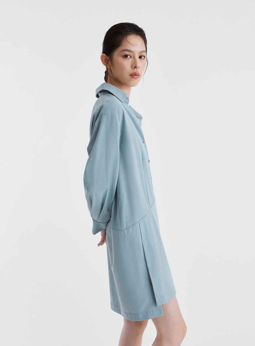 不對稱設計半開襟襯衫洋裝