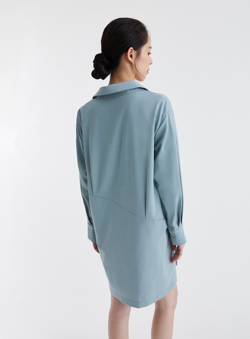 不對稱設計半開襟襯衫洋裝