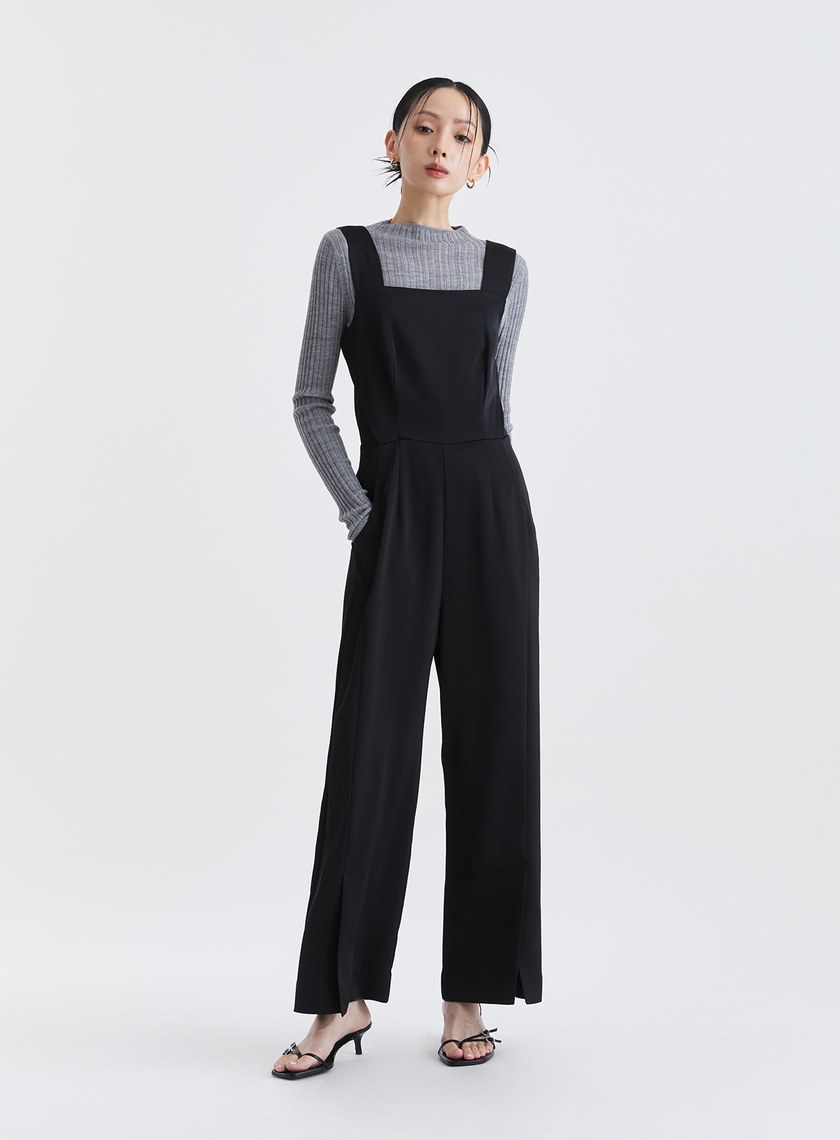 簡約俐落寬肩帶連身褲
