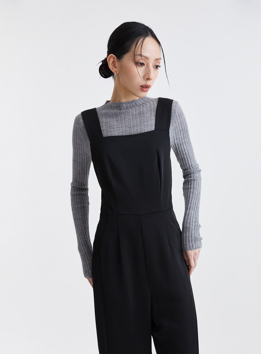 簡約俐落寬肩帶連身褲