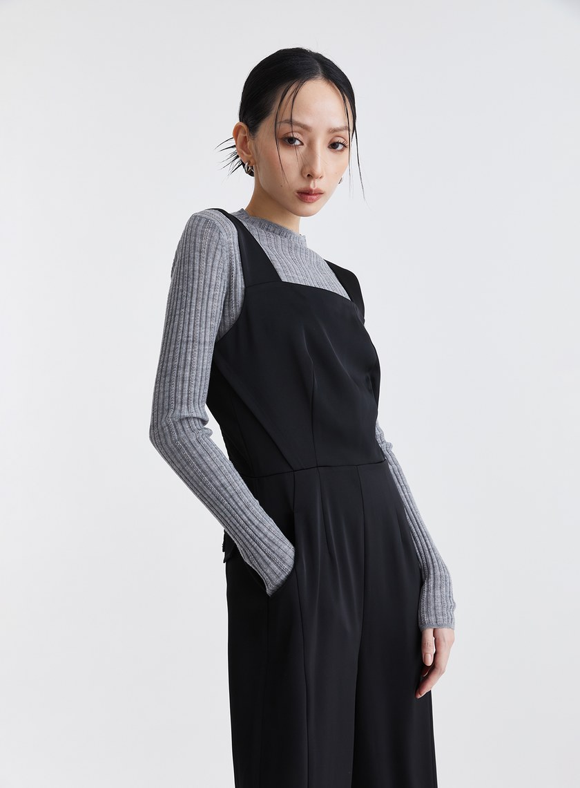 簡約俐落寬肩帶連身褲