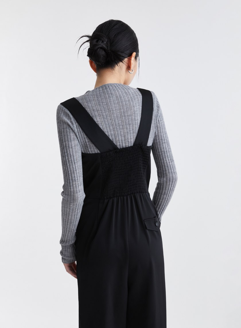 簡約俐落寬肩帶連身褲