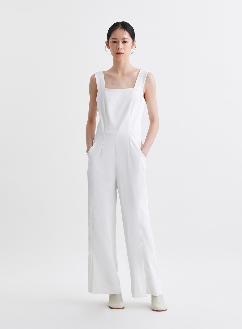 簡約俐落寬肩帶連身褲