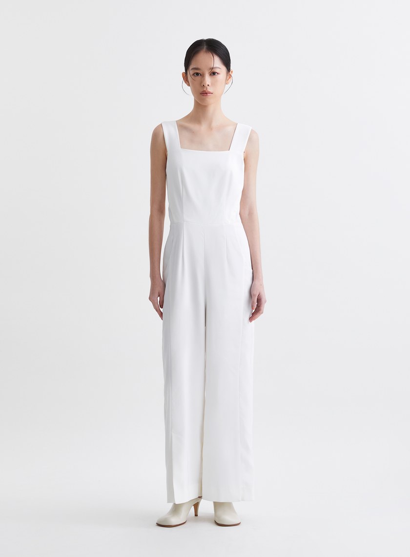 簡約俐落寬肩帶連身褲