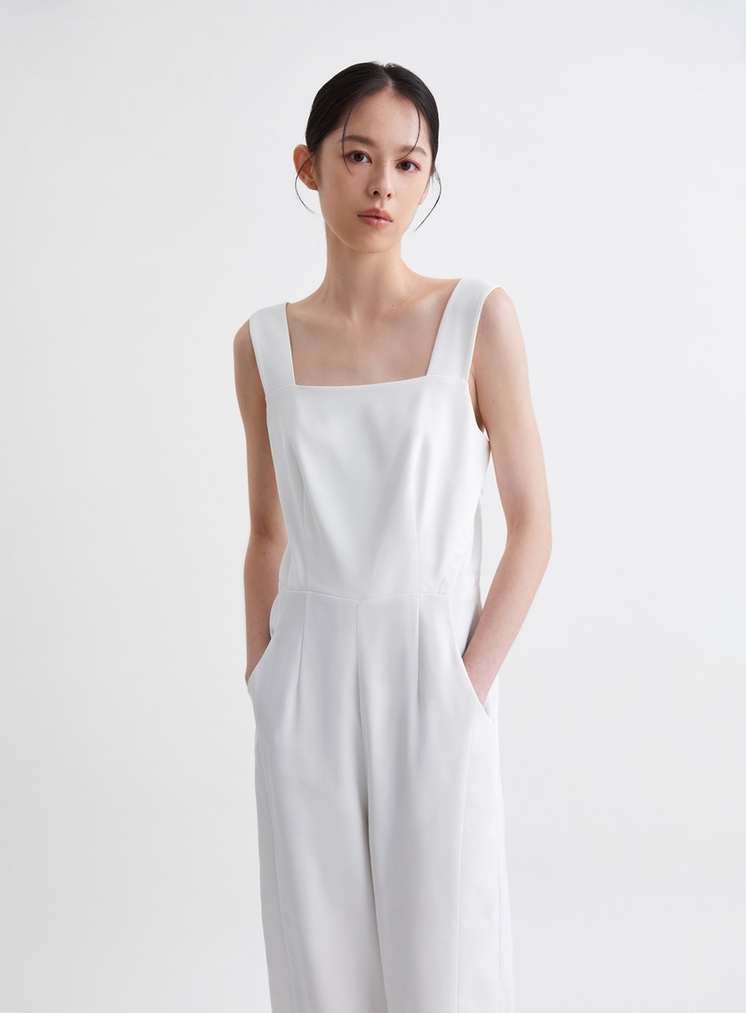 簡約俐落寬肩帶連身褲