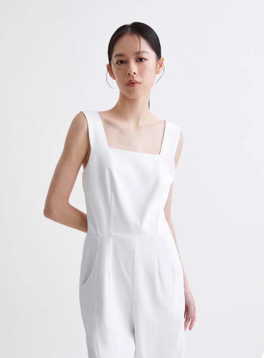 簡約俐落寬肩帶連身褲