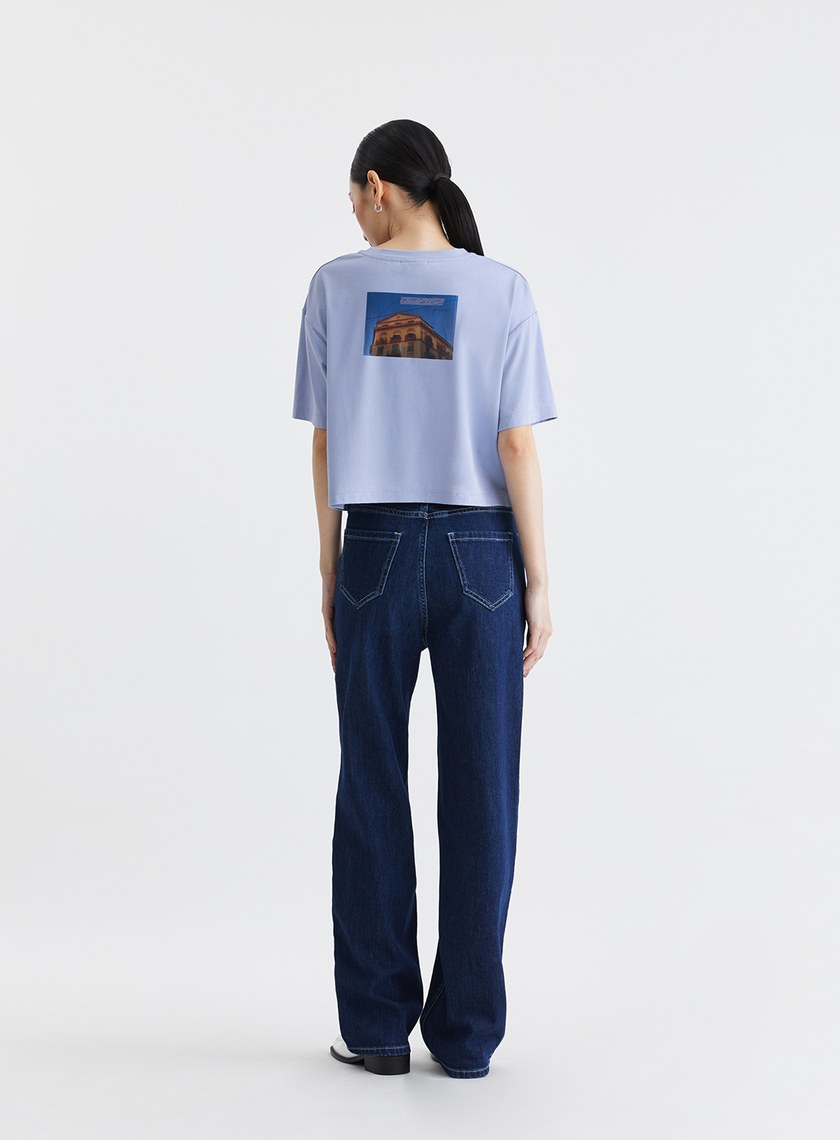 坎城夕陽印花寬鬆短袖上衣