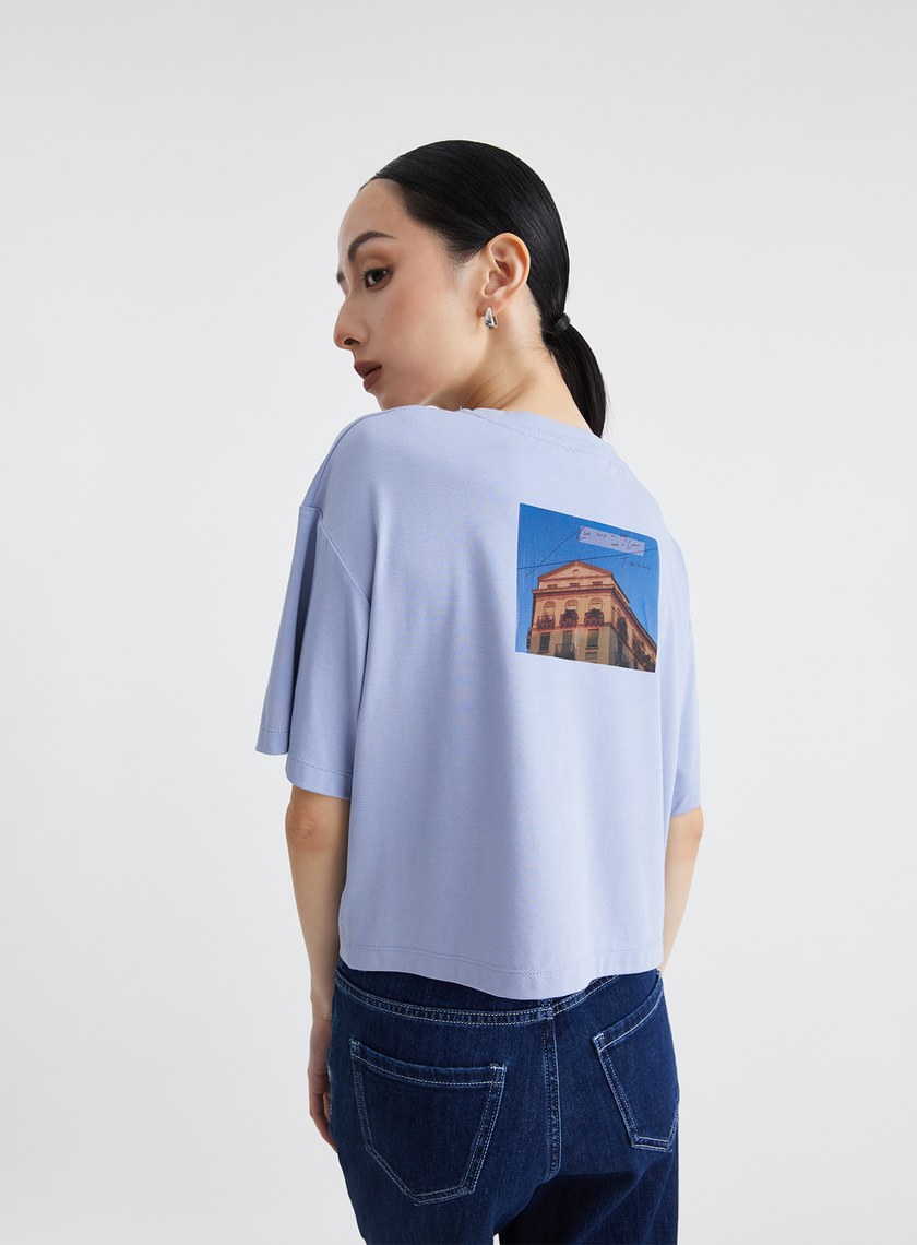 坎城夕陽印花寬鬆短袖上衣