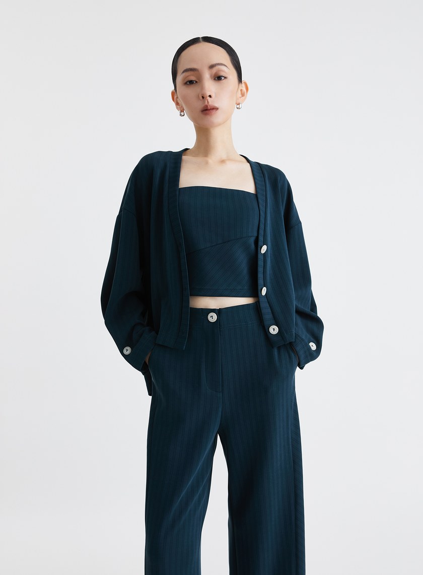 慵懶舒適細條紋繭型針織外套