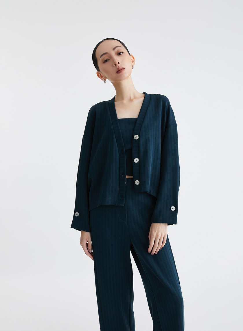 慵懶舒適細條紋繭型針織外套