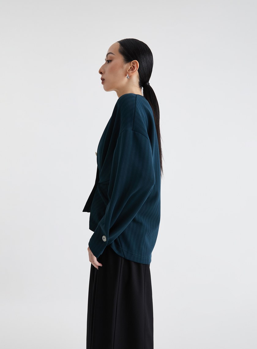 慵懶舒適細條紋繭型針織外套