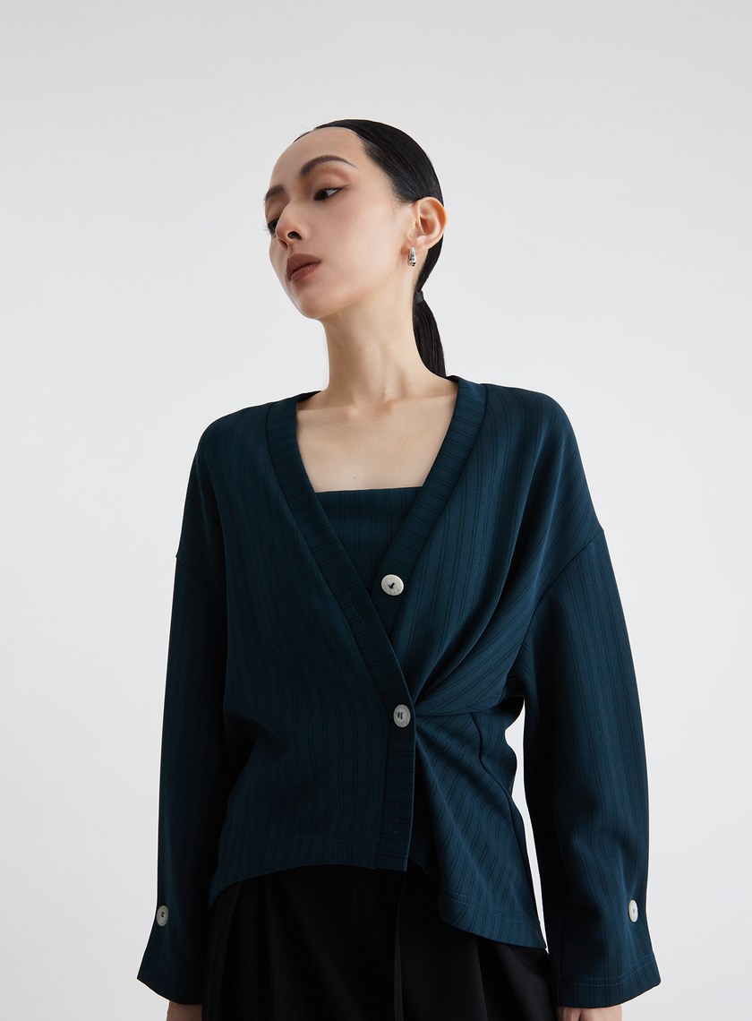 慵懶舒適細條紋繭型針織外套