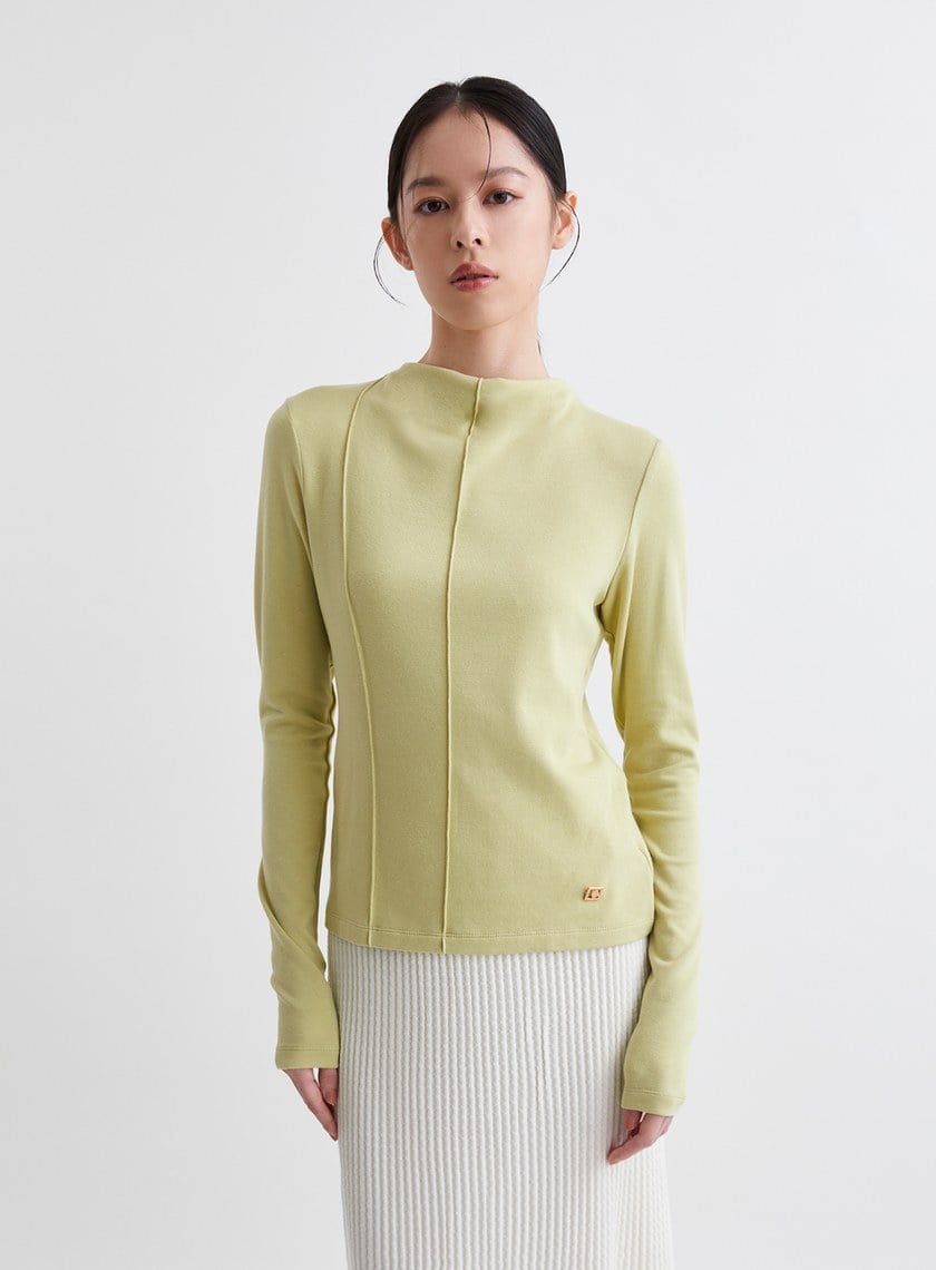 垂墜高領滾邊長袖上衣