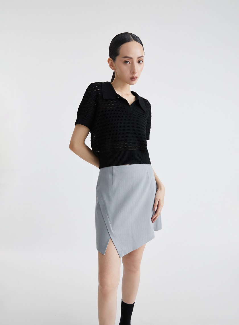 透膚立體織紋針織上衣