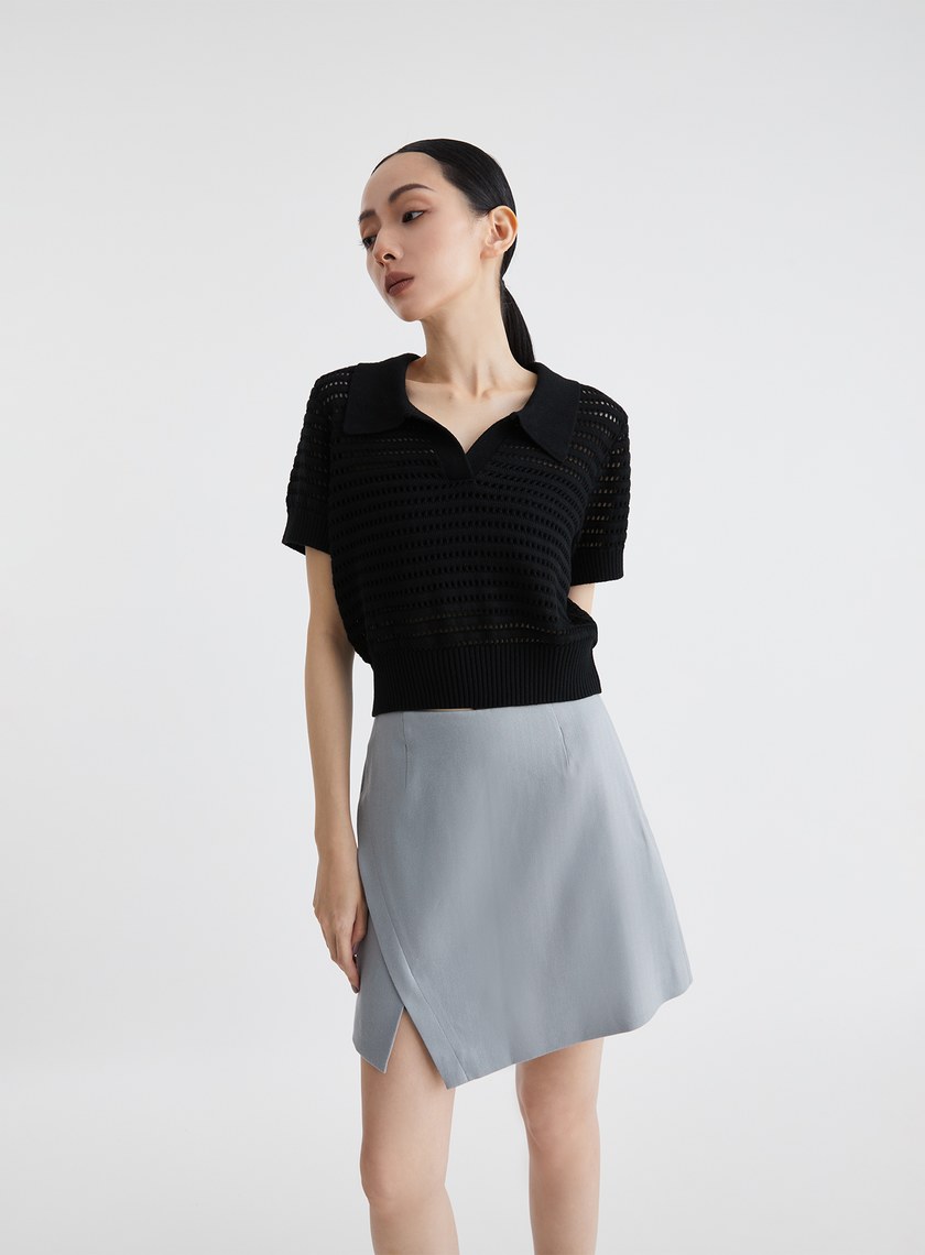 透膚立體織紋針織上衣