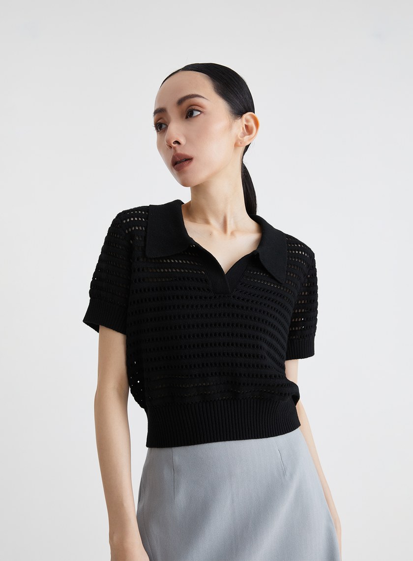 透膚立體織紋針織上衣